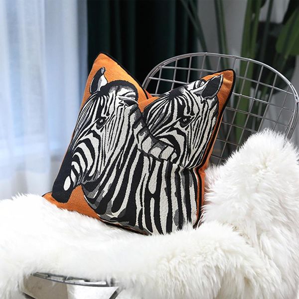 Funda de almohada de cebra negra Cojines Decorativos Para sofá Cojines Top Luxury Orange S Animal Coussin /Decorati