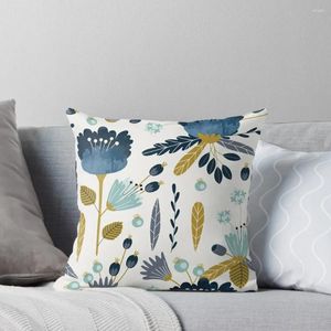 Oreiller aquarelle florale bleue et jaune, housse élastique pour décoration de canapé et de maison