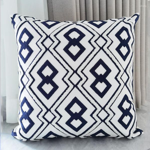 Housse de coussin bleue, jolie housse de broderie géométrique en diamant, pour canapé-lit, décoration Simple pour la maison, 45x45cm