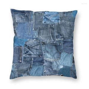 Kussen blauwe spijkerbroeken Pocket patchwork Cover 40x40cm Home Decoratieve printing Fashion textuurworp voor woonkamer