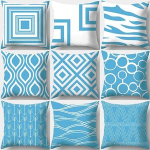 Kussen Blauw Geometrisch Patroon Decoratief S Kussensloop Polyester Hoes Gooi Bankdecoratie Kussensloop 40932