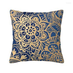 Oreiller bleu or Mandala couvre canapé bouddhisme fleur couverture moderne taie d'oreiller douce