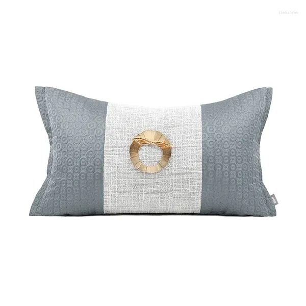 Almohada azul de costura gris almohadas sofá cubiertas de sala de estar accesorios de metal dorado decorativo para dormitorio 30x50cm