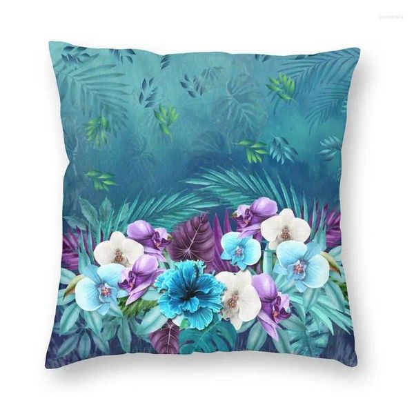 Oreiller bleu Hawaiian Forest Cover canapé maison décorative fleurs exotiques plantes tropicales
