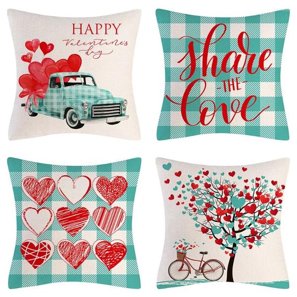 Oreiller Blue Plaid Truck Love Balloon Cover Decorations for Home Ornement Happy Year Christmas Decor 2024