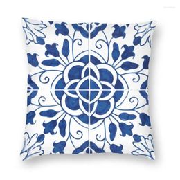 Almohada azul portugués cubierta de porcelana cubierta 40x40 decoración del hogar estuche de patrón de flores de impresión 3D para automóvil de doble cara