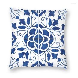 Oreiller bleu portugais carreaux de porcelaine couverte 40x40 décoration intérieure 3D Print Flower Match Case pour voiture double face