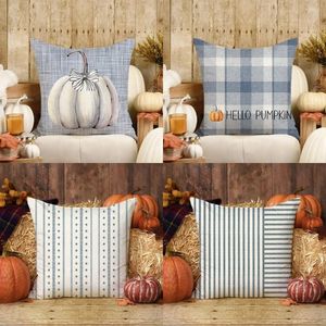 Kussenblauw gestreepte boerenhurel kussensloop 40x40 pompoendecoratie herfst thanksgiving decoraties moderne cover