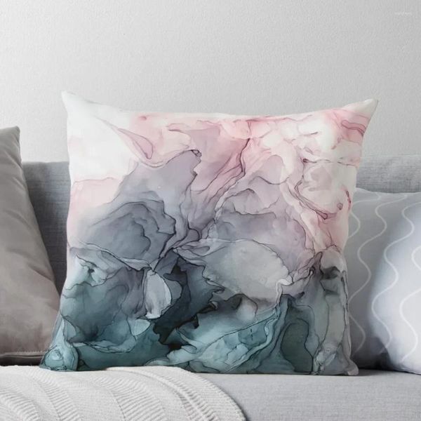 Almohada Blush y Payne's Grey que fluye pintura abstracta tiro sofá cubiertas decorativas cubierta elástica para