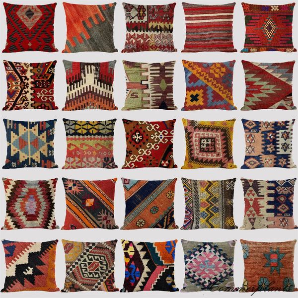 Oreiller motifs bohème coussins en lin étui multicolore abstrait géométrie ethnique imprimé oreillers décoratifs salon canapé 231027