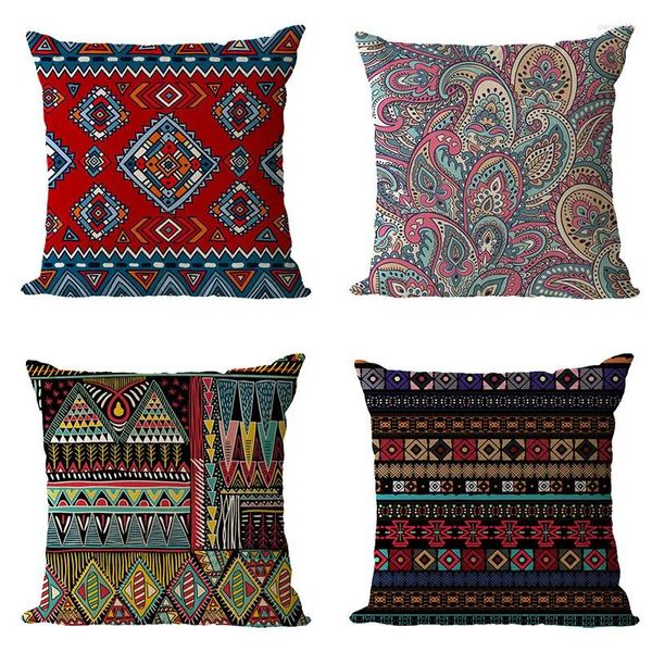 Oreiller motifs bohèques lin case s abstrait ethnique géométrie imprimer oreillers décoratifs canapé de salon 45x45cm