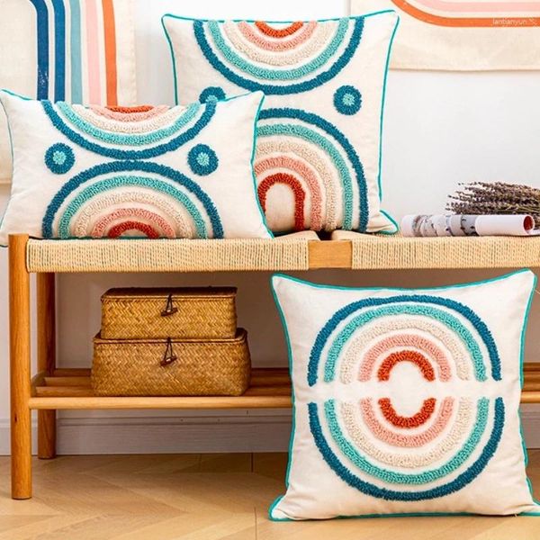 Pillow Boho Cover Blue Rainbow Tufting Patio Decorative Nordic Modern Geometric Broidered Sofa Coussin Coussin