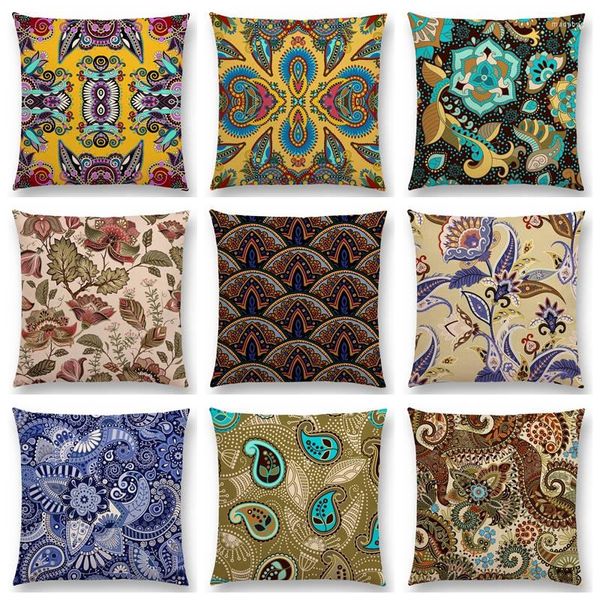 Almohada Boho Paisley Mandala patrón decorativo persa estilo nacional geometría floral raya India cubierta hermosa funda