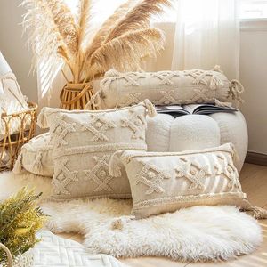 Kussen boho -stijl omslag geel roze grijs handgemaakte geweven kwastjes huisdecoratie macrame case voor sofa bed