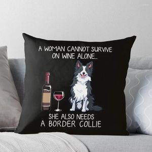 Oreiller Border Collie et Wine Funny Dog Throw Couvre décoratif pour les caisses d'oreillers