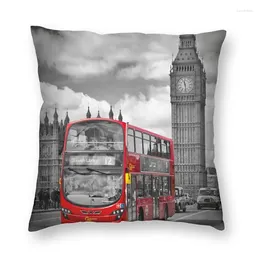 Pillow British London Classic Red Bus Couns Sofá Decoración del hogar Case de almohada Retro Inglaterra Case de tiro cuadrado 40x40