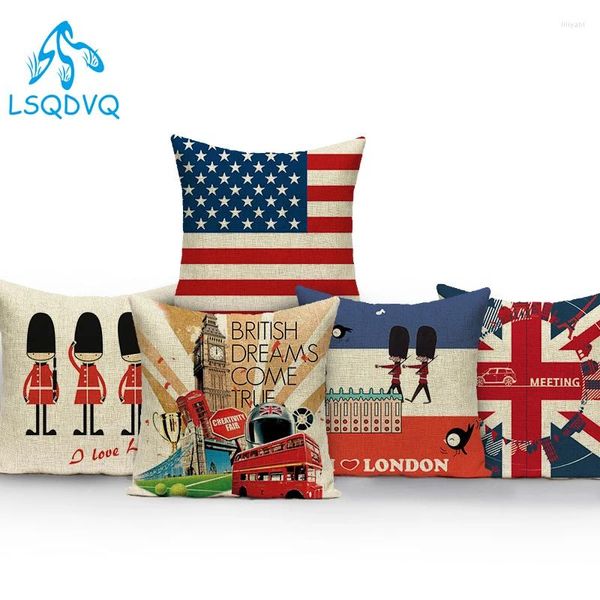 Pillow British Style London Bus Soldat Flag Polyester Sofa Home Cover Decoration Retro Living Room