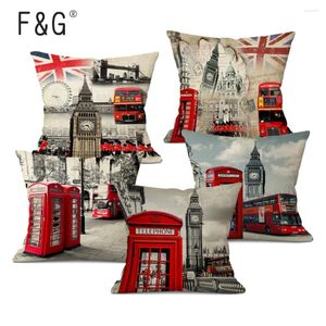 Kussen Britse stijl London London Home Textile Decoratieve bank Cover Throw Case Vintage katoenen linnen roze rode kussenslopen