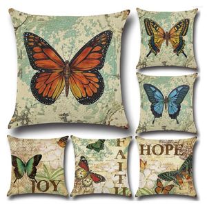 Pillow Butterfly Printing Cover Cotton Linen Case de voiture Sofa Home Decoration OreaddAclasse Funda de Almohada