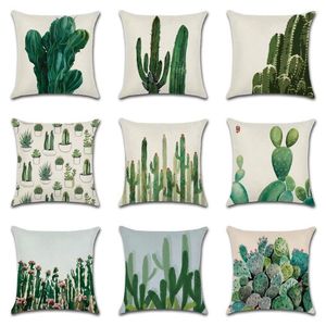 Housse de coussin Cactus plantes tropicales, fleurs roses, imprimé aquarelle, taie d'oreiller, décoration de maison, salon, chaise de voiture