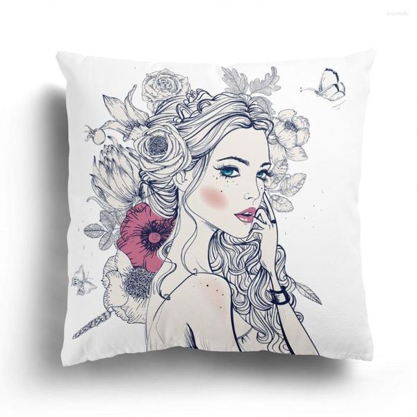Oreiller dessin animé beauté en peluche câlin taie d'oreiller décoration de la maison housse de canapé toutes les filles motif peut être personnalisé 60x60cm