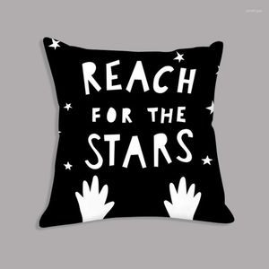 Kussen Cartoon Cover Black -and White Pluche Throw Case Rocket Hand Reach For the Stars Citaat Art