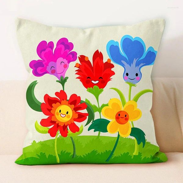 Pillow Cartoon Flower Throw Case imprimé Couvercle de tournesol canapé-t sous-couvert de taies d'oreiller 45 45 cm Décoration de la maison