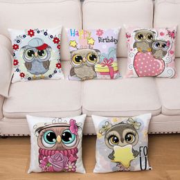 Oreiller dessin animé hibou imprimé couvre 45x45 cm housse de coussin en polyester taies d'oreiller carrées filles chambre décor à la maison taie d'oreiller mignonne 231027