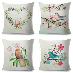 Oreiller dessin animé Parrot Animal Case Decor Birds and Flower Cover pour canapé maison Childre