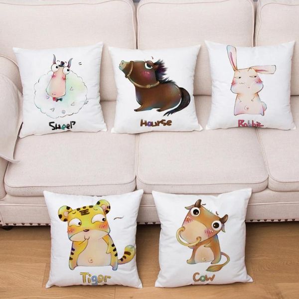 Almohada caricatura tigre caballo perro cubierta de cerdo estampado 45 almohadas de almohadas en el hogar súper suave decoración de peluche