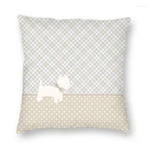 Kussen cartoon Westie Tartan en polka dots gooien cover decoratief vierkant west hoogland witte terriërhond 45x45