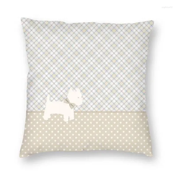 Carton d'oreiller Westie Tartan et Polka Dots Throw Cover Decorative Square West Highland White Terrier Dog 45x45