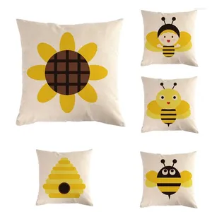 Kussen cartoon geel bijen cover Family print case katoen 45 cm gooidecoratie voor thuiskantoor