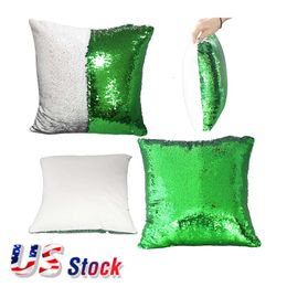 Taie d'oreiller 10 pièces Sublimation paillettes vert blancs réversible taie d'oreiller magique housse de coussin presse à chaud US Stock 230906