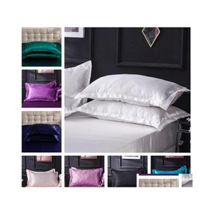 Taie d'oreiller 18 couleurs imitées soie cas polyester satin er double face enveloppe conception taie d'oreiller de haute qualité charmeuse literie D Dho29