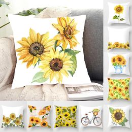 Kissenbezug, 1 Stück, Sonnenblumen-bedruckter Kissenbezug, Polyester-Wurfkissen, dekorativer weicher Kissenbezug für Zuhause, Sofa, Stuhlbezüge