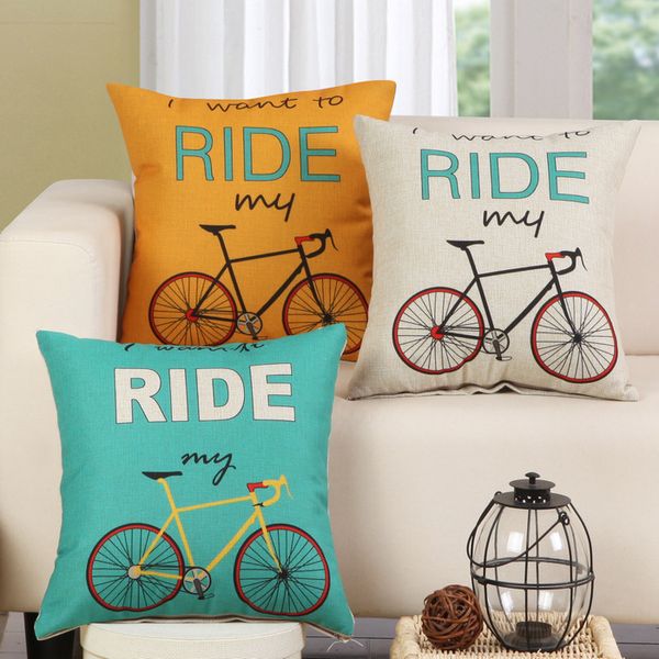 Taie d'oreiller 1 pièces vélo vélo motif coton lin jeter oreiller housse de coussin décoration de la maison canapé-lit décor décoratif taie d'oreiller 40132 220623