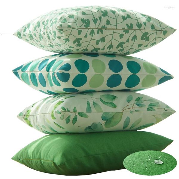 Funda de almohada 2 uds. Fundas de tiro impermeables para exteriores con estampado de plantas verdes, decoración de jardín, cojín para Patio, tienda, balcón, funda de almohada de 45 45cm