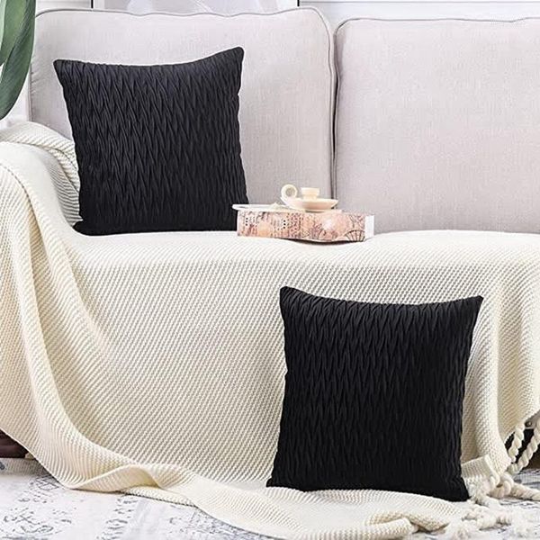 Taie d'oreiller 2 Pcs Super Doux Velours Décoratif Couvre 18X18 Pouces Avec Texture Coussin Shell Pour Canapé