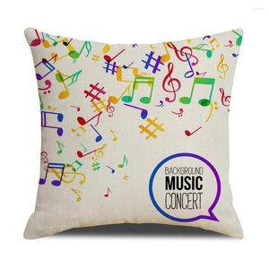 Funda de almohada 2022 Patrón de nota musical colorida Cubierta de tiro cuadrado Funda de almohada de lino lindo Cojín Asiento de coche Sofá Cama Decoración