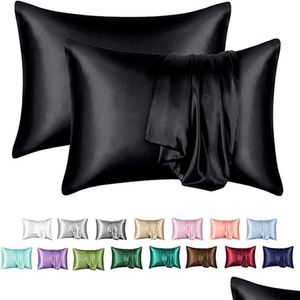 Satin Pillowcase 20x26 Inch Silky Protector in 12 Colors, Envelope Closure, Eco-Friendly Polyester for Home Hotel