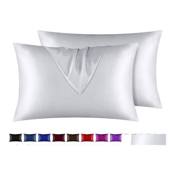 Funda de almohada 20X26 pulgadas Seda Satén Enfriamiento Sobre Funda de almohada Sedas de hielo Funda de almohada agradable para la piel Er Ropa de cama Suministros 19 Solid Drop De Dh7Br