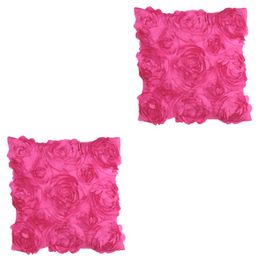 Taie d'oreiller 2pcs 42X42CM 3D Rose Fleur Carré Coussin Housse Canapé Maison Chambre Siège De Voiture Décor (Rose Rouge)