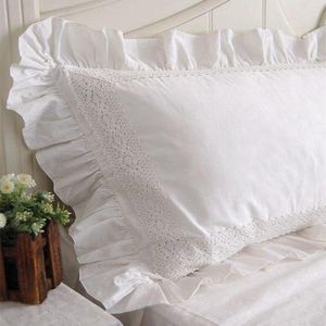 Kussensloop 2 stks witte satijnen kanten ruche Europese stijl elegante geborduurde kussensloop luxe beddengoed cover no fillerPillow