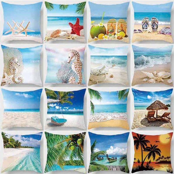 Taie d'oreiller 40x40cm Polyester plage paysage impression taie d'oreiller décor à la maison voiture canapé housse de coussin