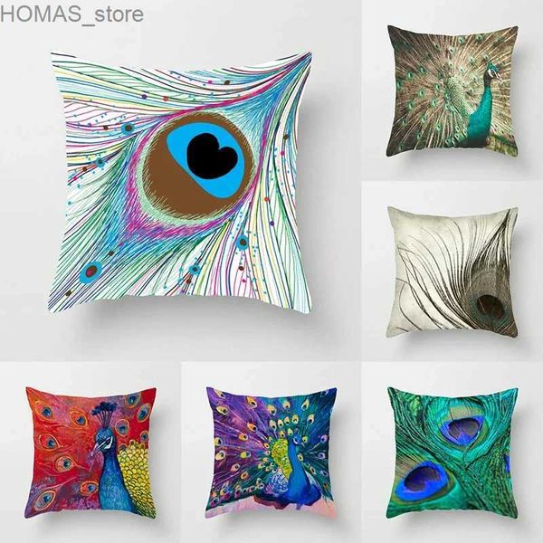 Case d'oreiller 45 * 45cm Créative Peacock Feather Series Case Art Life Home Decoration Sofa Office siège Taist Cushion Cover Y240407