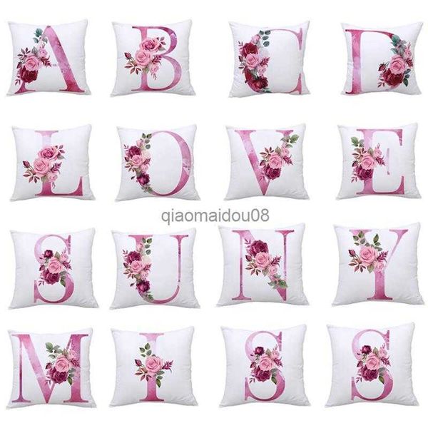 Case de almohada 45*45cm Case de estuche rosa Cubierta Case de lanzamiento Alphabeto 26 letras Cajas iniciales Dormitorio Decorativo HKD230817