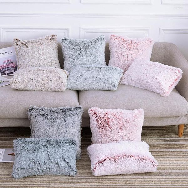 Taie d'oreiller 45 45cm housse de coussin en peluche couleur unie hiver doux moelleux fausse fourrure jeter voiture canapé chambre taie d'oreiller décorative