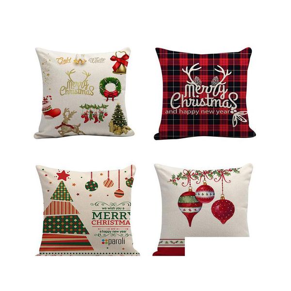 Taie d'oreiller 45 X 45 Cm Maison Canapé Jeter Taie D'oreiller Couleur Mixte Lin Xmas Er Coussin Décor Blanc Cadeau De Noël Drop Delivery Jardin Te Dhjqw