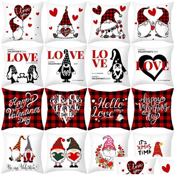 Funda de almohada 45X45Cm Dibujos animados Día de San Valentín Cojín decorativo Er Funda de almohada Sofá Poliéster Almohada Decoración del hogar Venta al por mayor Drop D Dh7Or